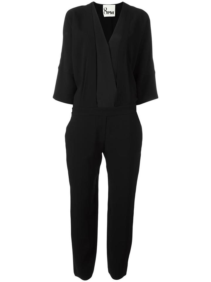 8pm Three-quarters Sleeve V-neck Jumpsuit, Women's, Size: Xs, Black, Acetate/viscose/polyester