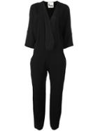 8pm Three-quarters Sleeve V-neck Jumpsuit, Women's, Size: Xs, Black, Acetate/viscose/polyester