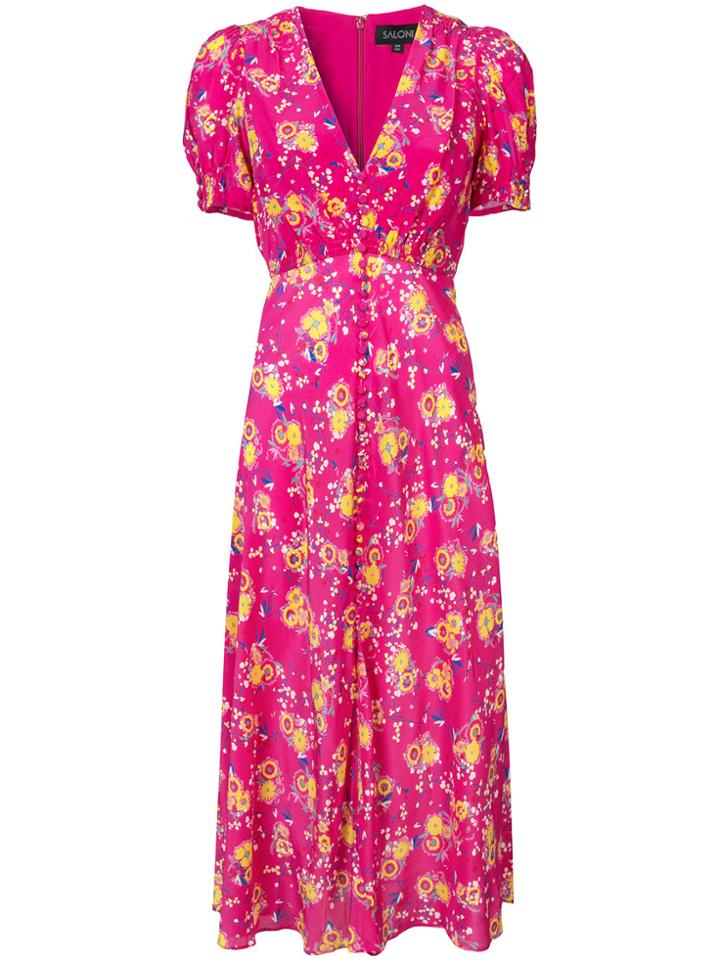 Saloni Floral V-neck Midi Dress - Pink & Purple