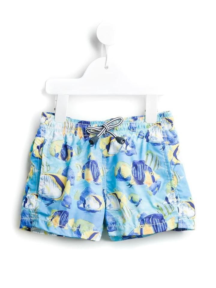 Mc2 Saint Barth Kids Fish Print Swim Shorts, Boy's, Size: 12 Yrs, Blue