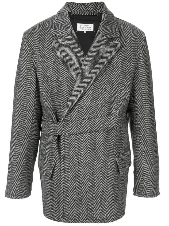 Maison Margiela Belted Houndstooth Peacoat - White