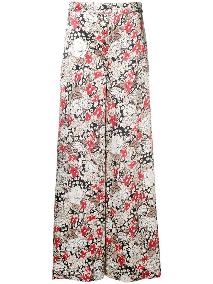 Ganni Wide Leg Floral Trousers - Neutrals