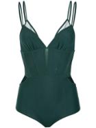 Giuliana Romanno - Tulle Panels Bodysuit - Women - Polyamide/spandex/elastane - G, Green, Polyamide/spandex/elastane