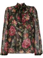Dolce & Gabbana Chiffon Floral Print Blouse - Black