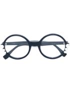 Fendi Eyewear Pearl Detail Round Shape Glasses - Blue