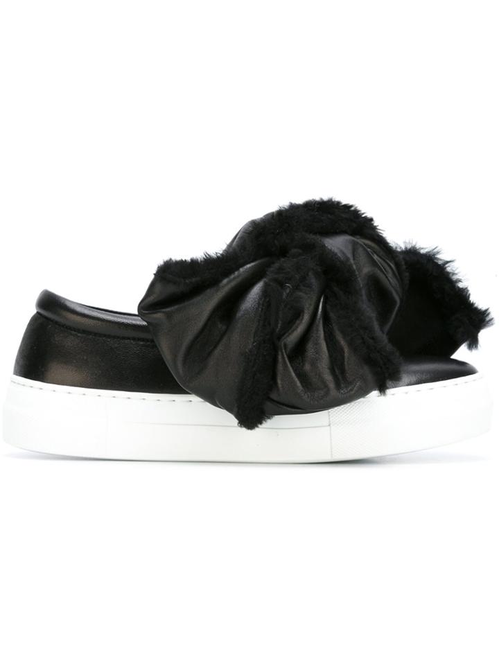 Joshua Sanders Oversized Shearling Bow Sneakers - Black