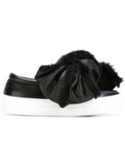 Joshua Sanders Oversized Shearling Bow Sneakers - Black
