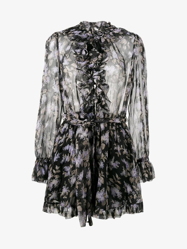 Zimmermann Floral Print Playsuit, Women's, Size: 1, Black, Silk/polyester