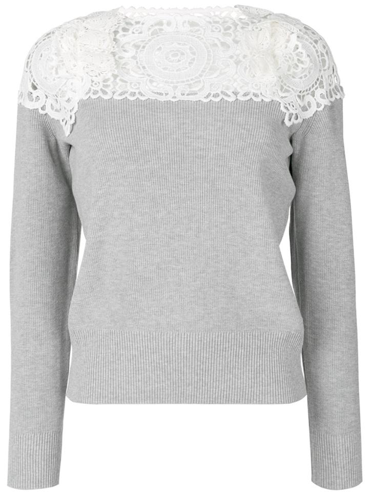 Sacai Lace-panelled Sweater - Grey