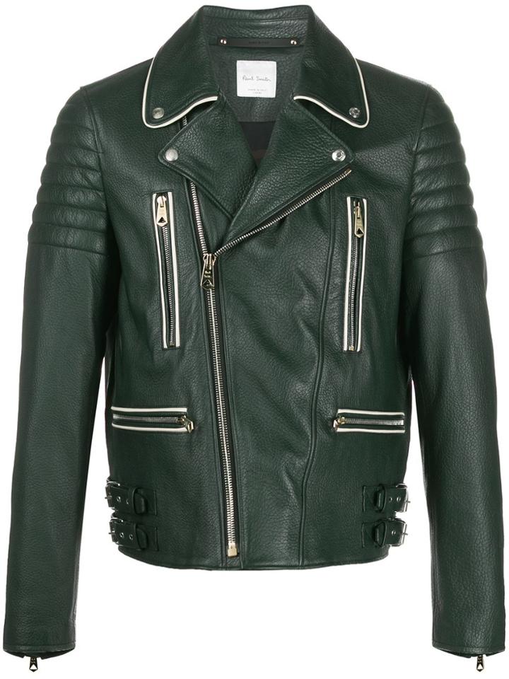 Paul Smith Piped Trim Biker Jacket - Green