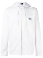 Stussy Logo Print Zipped Hoodie, Men's, Size: Large, White, Cotton/polyester