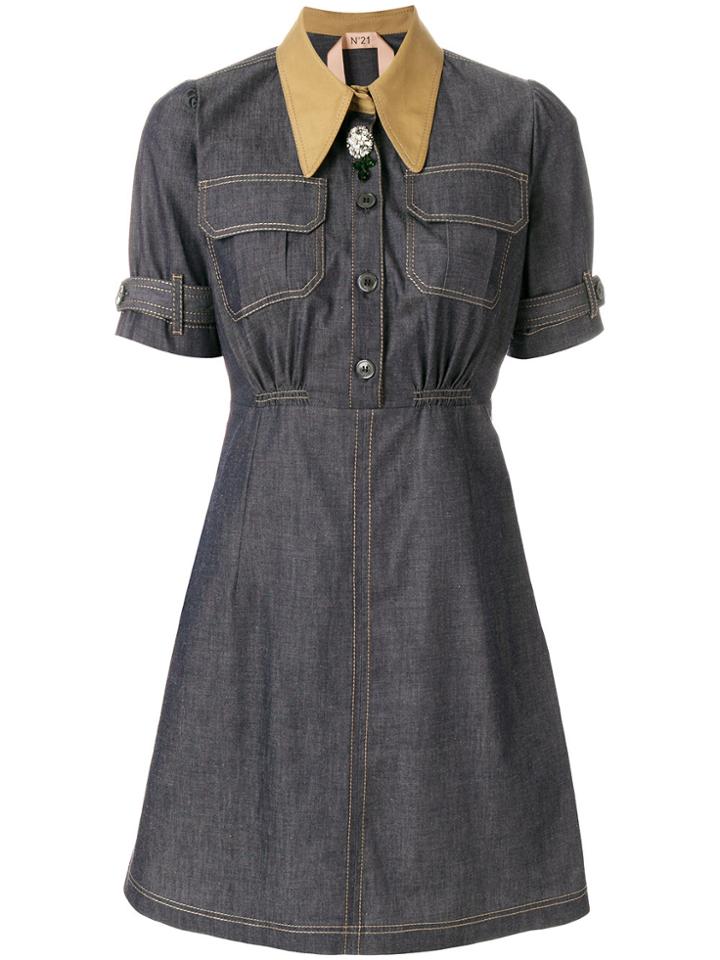 No21 Contrast Collar Denim Dress - Blue