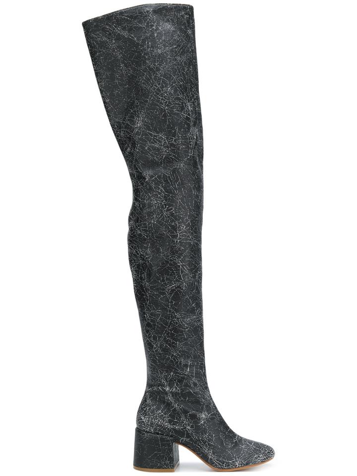Mm6 Maison Margiela Cracked Effect Thigh High Boots - Black