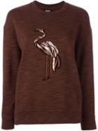 Just Cavalli Embroidered Flamingo Sweatshirt, Women's, Size: 38, Brown, Cotton/plastic/metallic Fibre/polyester