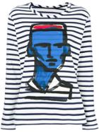 Odeeh Striped Face Print Sweater - Blue