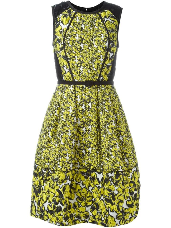 Oscar De La Renta Floral Embroidered Evening Dress, Women's, Size: 8, Yellow/orange, Polyester/nylon/silk