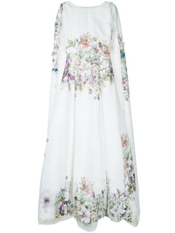 Isabel Sanchis Floral Cape Gown - White