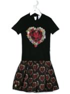 Philipp Plein Kids Heart Print Dress, Girl's, Size: 6 Yrs, Black