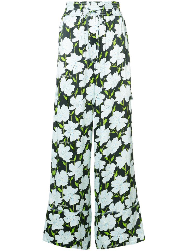 Off-white Floral Print Trousers - Multicolour