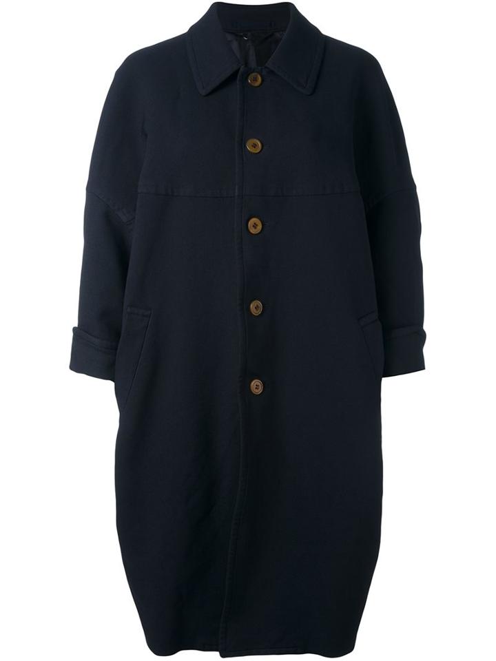 Comme Des Garçons Button Down Oversized Coat, Women's, Size: Small, Blue, Polyester