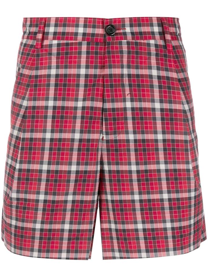Unconditional Checked Cotton Shorts - Red
