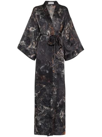 Marta Larsson Obsidian Print Long Silk Kimono - Black
