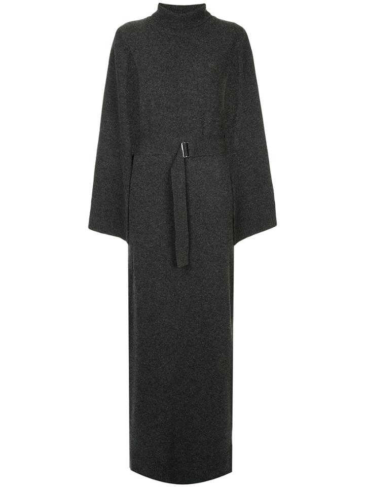 Goen.j Strap-belted Cape Turtleneck Knit Dress - Grey