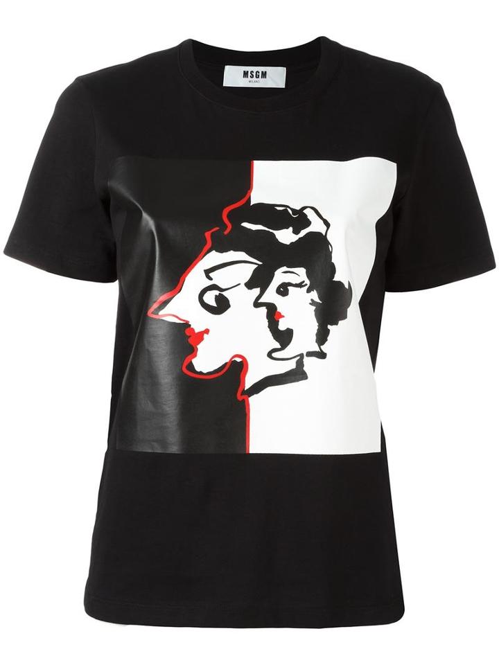 Msgm Art Print T-shirt, Women's, Size: Large, Black, Cotton