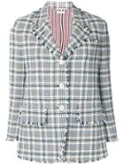 Thom Browne Wide Lapel Single Breasted Sport Coat With Fray In Madras
