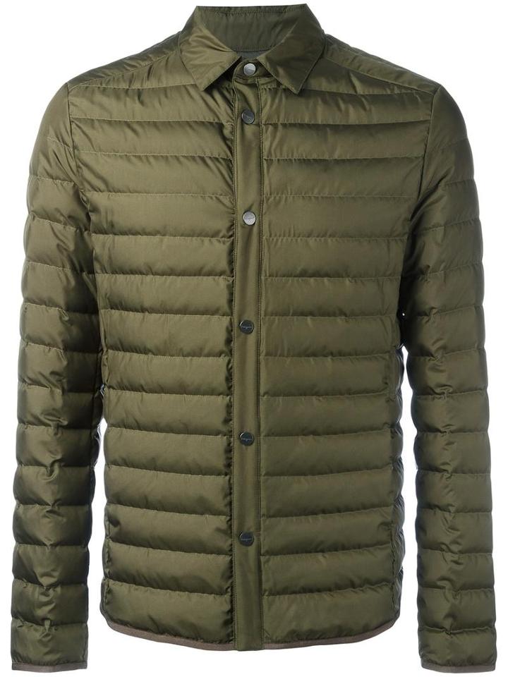 Salvatore Ferragamo Buttoned Down Jacket, Men's, Size: 50, Green, Silk/polyamide/feather/goose Down