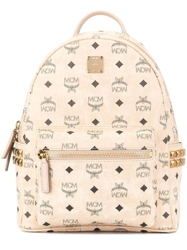 Mcm Logo Print Backpack - Pink