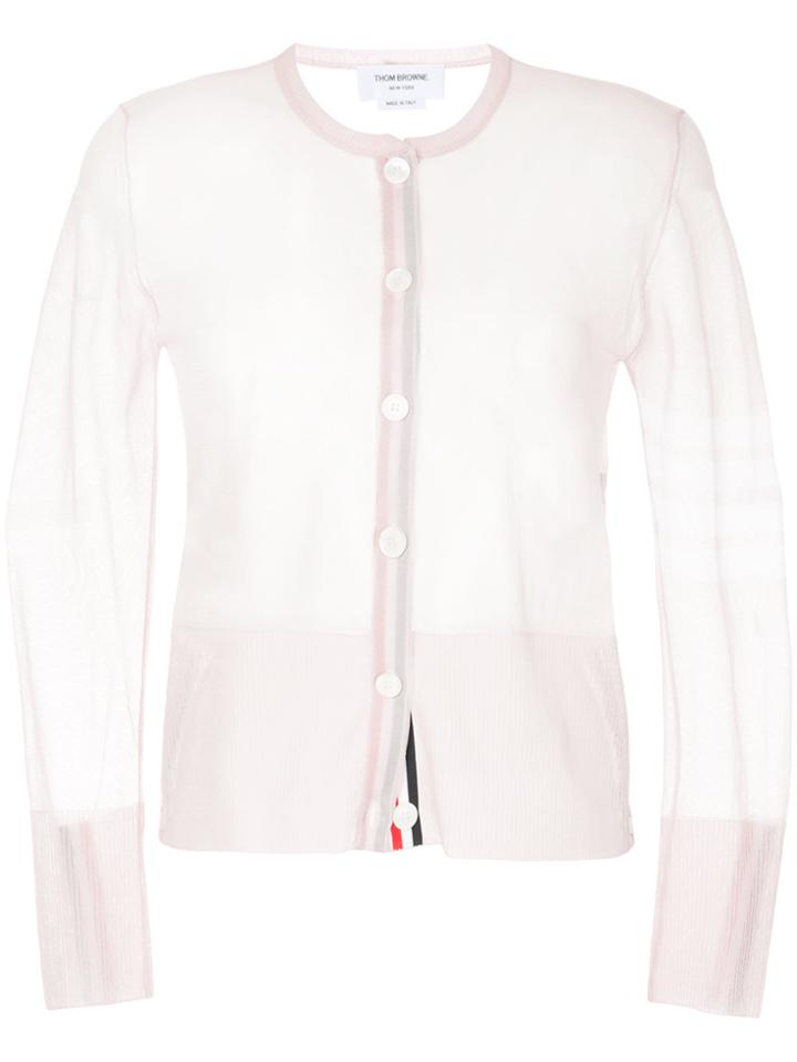 Thom Browne Sheer Classic Silk Cardigan - Pink & Purple