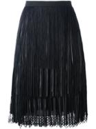 Elie Saab Mesh Hem Pleated Skirt, Women's, Size: 38, Black, Lamb Skin/acetate/polyamide/silk