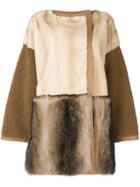 Yves Salomon Panelled Fur Coat - White