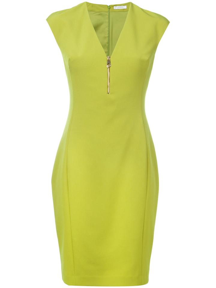 Versace Collection - Zipped V-neck Dress - Women - Polyester/spandex/elastane/viscose - 42, Green, Polyester/spandex/elastane/viscose