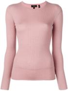 Theory Round Neck Fine Knit Jumper, Women's, Size: Medium, Pink/purple, Merino