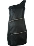 Saint Laurent Zipper Detail Mini Dress, Women's, Size: 38, Black, Lamb Skin/metal