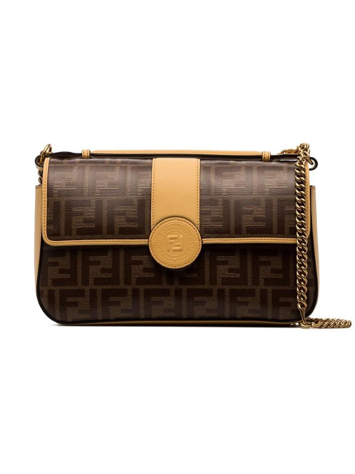 Fendi Double F Logo Leather Shoulder Bag - Brown