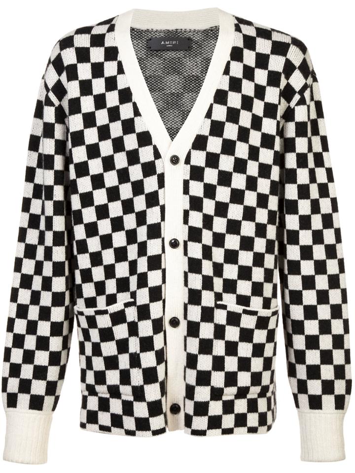Amiri Checked Button Cardigan - White