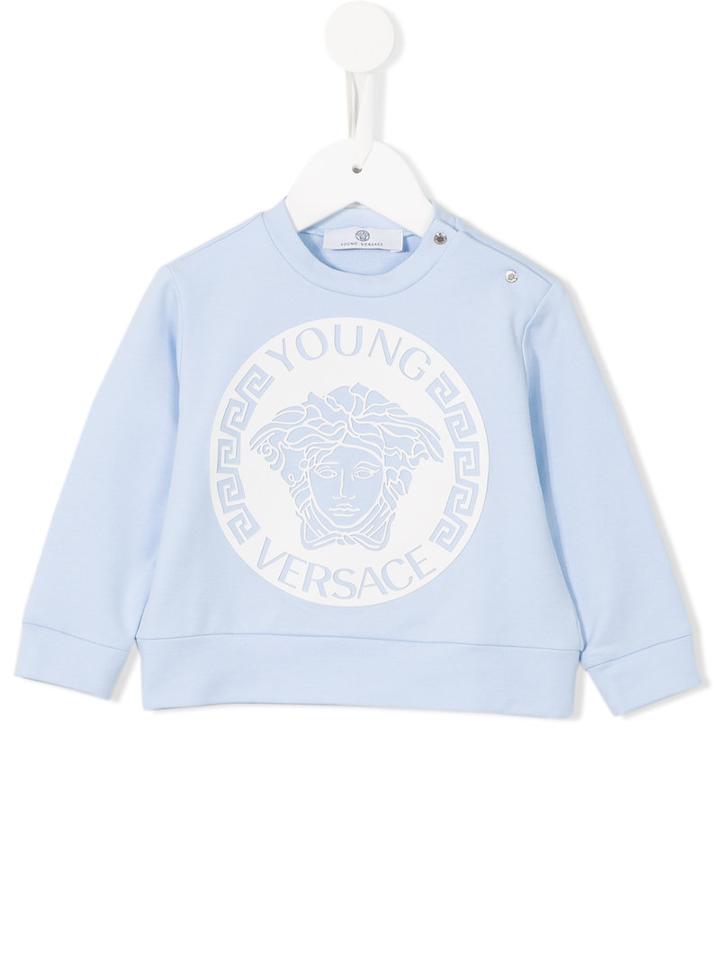 Young Versace - Medusa Logo Print Sweatshirt - Kids - Cotton/spandex/elastane - 12 Mth, Blue