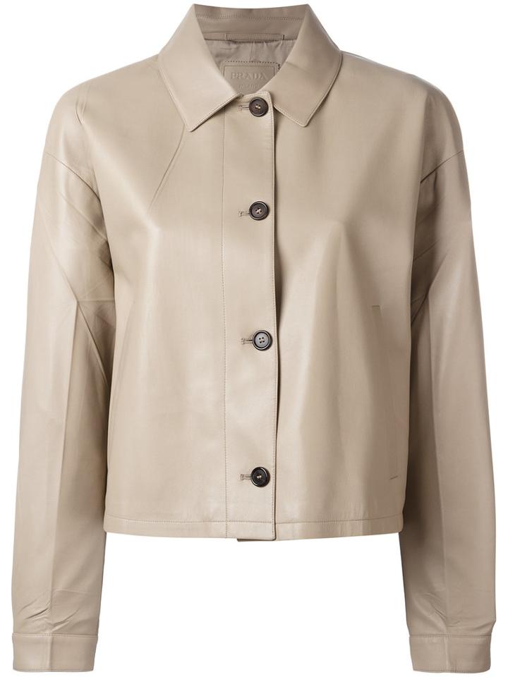 Prada Short Single Breasted Coat, Women's, Size: 40, Nude/neutrals, Silk/lamb Skin/cupro