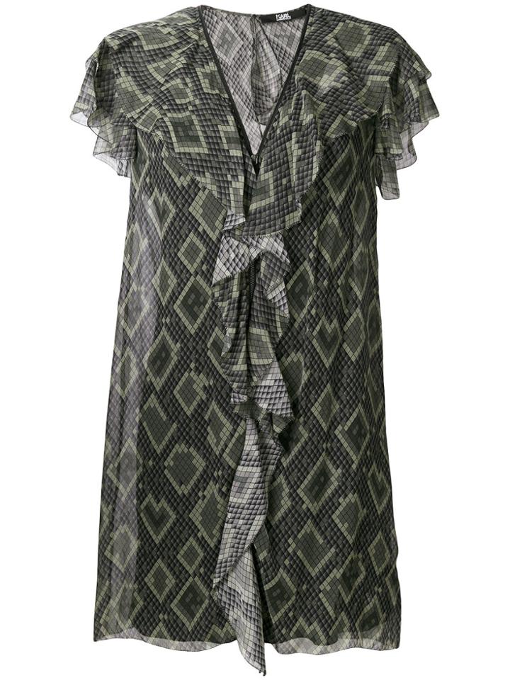 Karl Lagerfeld Snake Print Ruffle Dress - Green