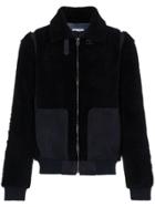 Lot78 Leather And Shearling Long Sleeve Jacket - Blue