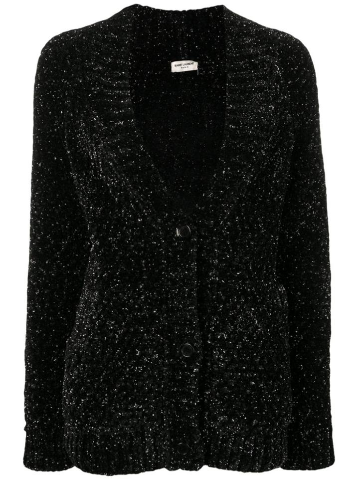 Saint Laurent Metallic V-neck Cardigan - Black