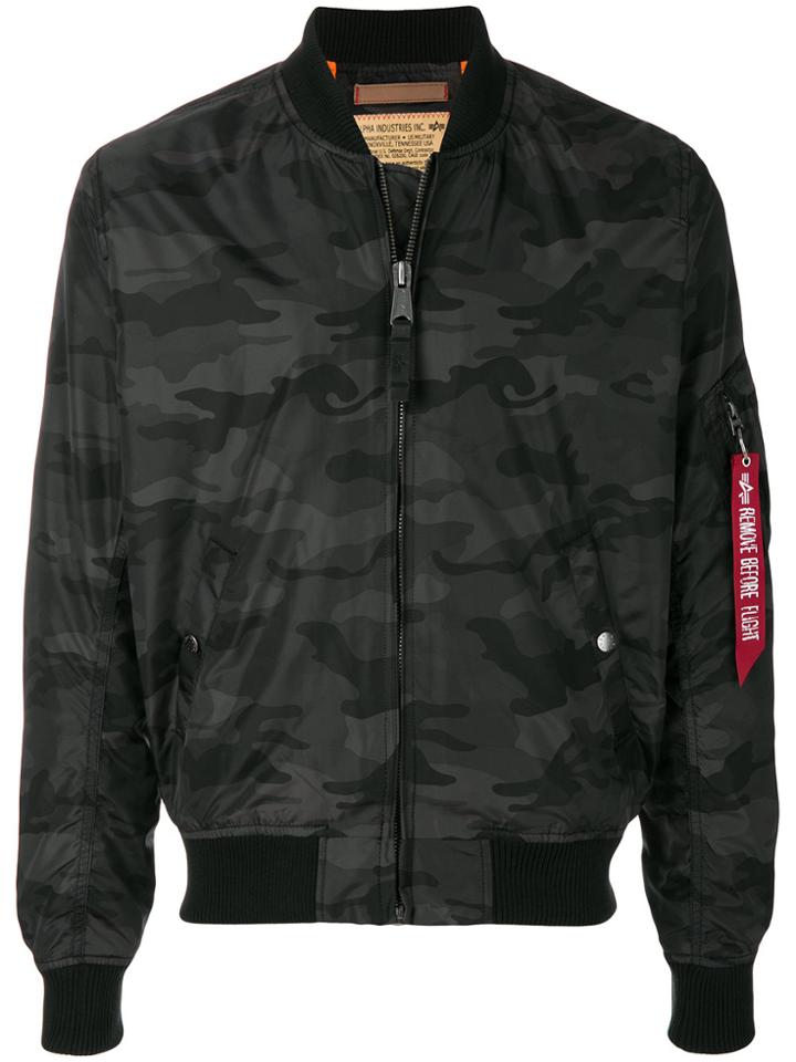 Alpha Industries Camouflage Print Bomber Jacket - Black