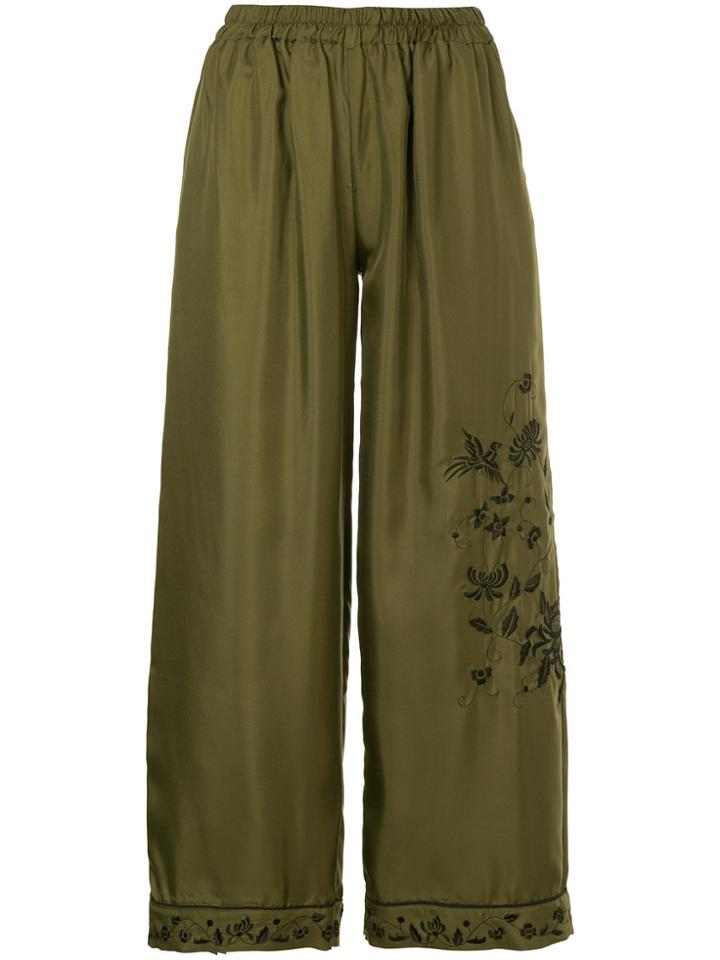 Gold Hawk Embroidered Cropped Trousers - Green