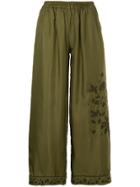 Gold Hawk Embroidered Cropped Trousers - Green