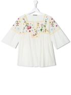 Embroidered Flower Blouse - Kids - Cotton/viscose/glass - 14 Yrs, Nude/neutrals, Ermanno Scervino Junior
