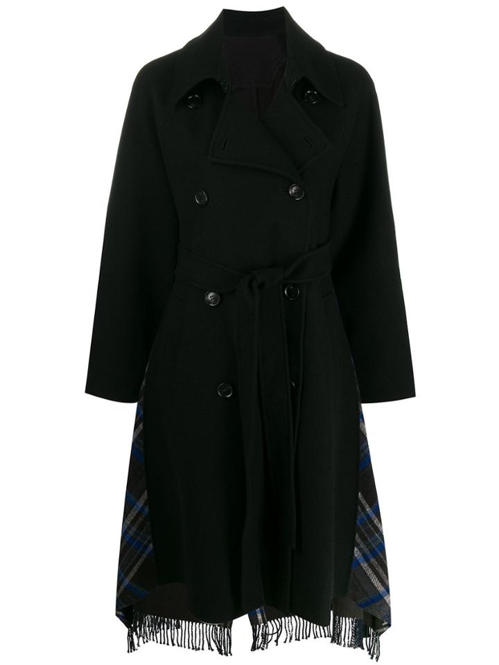 Juun.j Back Fringe Maxi Coat - Black