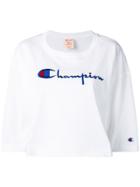 Champion Cropped Sweater Logo - White